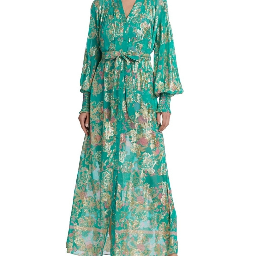 HEMANT & NANDITA Teal Maxi Dress XS
